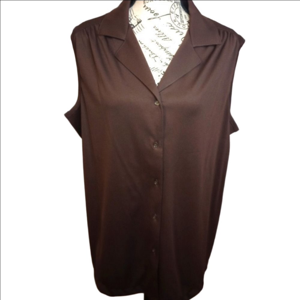 Vintage Sears The Shirt Brown Sleeveless Blouse XL
